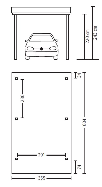 Skan Holz Flachdach-Carport Spessart, Leimholz, 355 x 604 cm, mit Rhombus-Blende