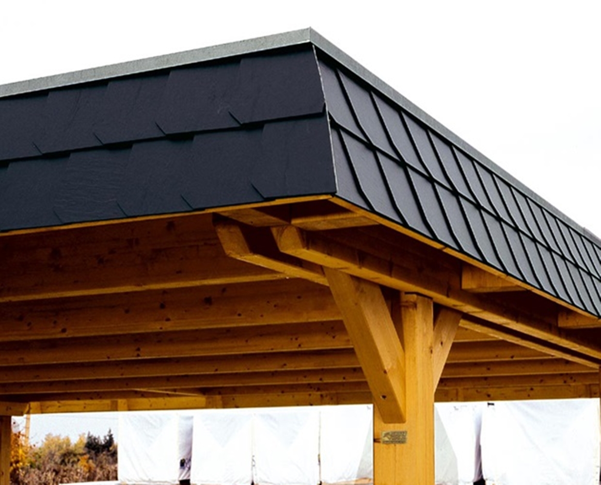 Skan Holz Walmdach-Carport Wendland, Leimholz, 362 x 628 cm, Aluminium-Dachplatten