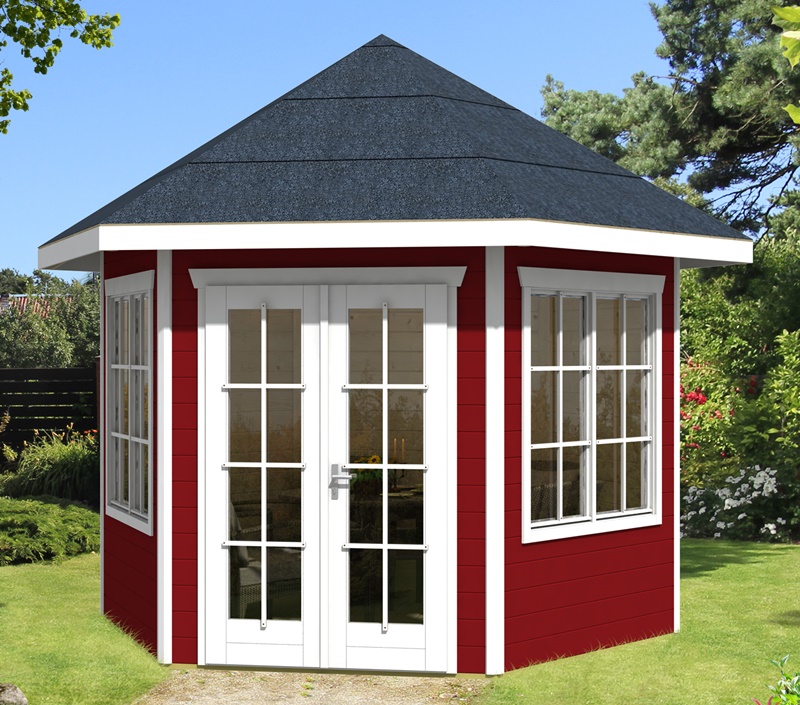 Skanholz_BBH_Almelo_schwedenrot_Dachpappe Abgebildete Dekoration nicht im Lieferumfang enthalten.