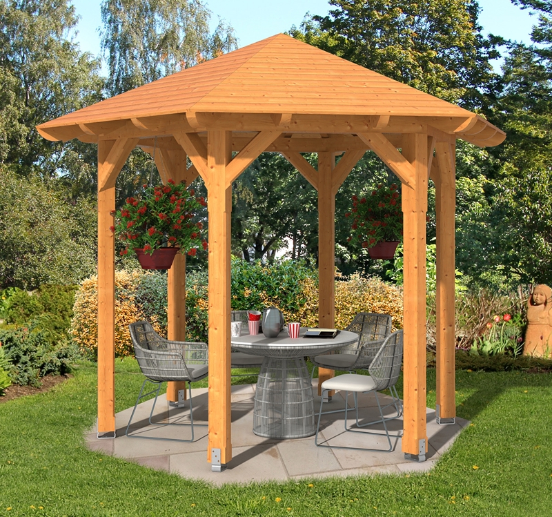 Skanholz_Pavillon_Colmar_Groesse_1JrAj7ad9QKivh Abgebildeter Fußboden, Gartenmöbel und Dekoration nicht im Lieferumfang enthalten.