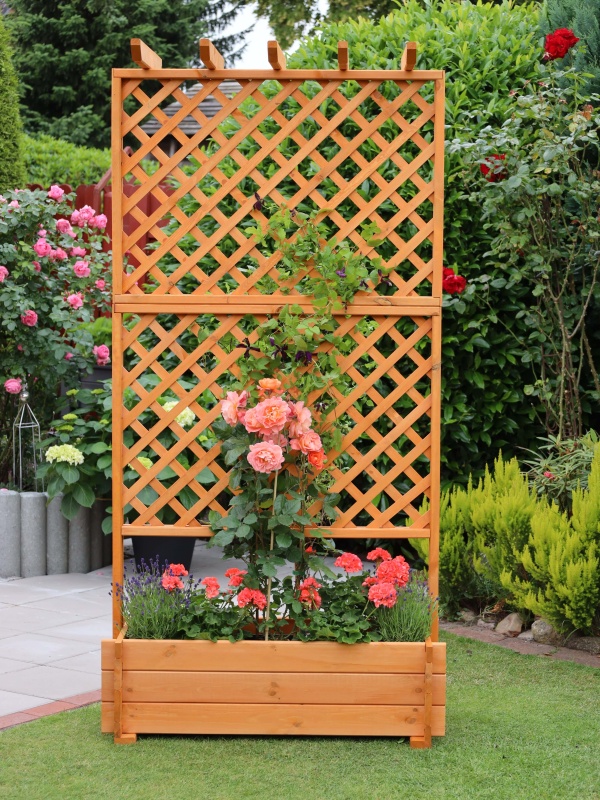 Promadino Rankkasten mit Pergola, 102 x 200 cm, honigbraun