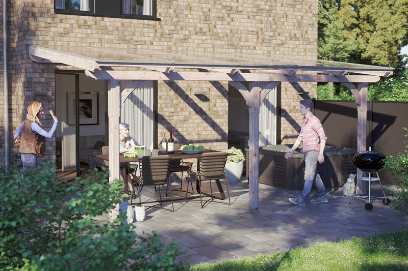 Skanholz_Terrassenueberdachung_Rimini_Breite_541_unbehandelt5cdff3dd88c87 Abgebildete Gartenmöbel und Dekoration nicht im Lieferumfang enthalten.
