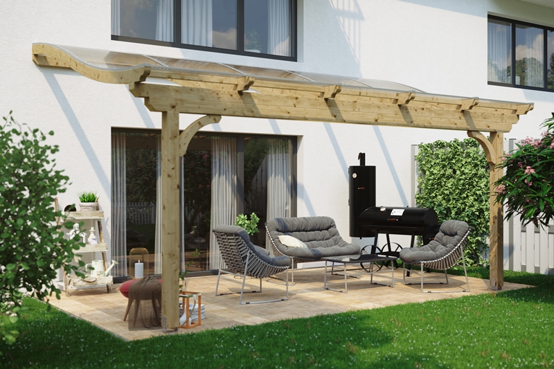 Skanholz_Terrassenueberdachung_Verona_Breite-541_unbehandelt5d29d64ea613a Abgebildete Gartenmöbel und Dekoration nicht im Lieferumfang enthalten.