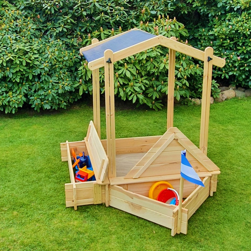 Promadino Set Sandkasten Peter mit Sitz- & Bugbox, natur