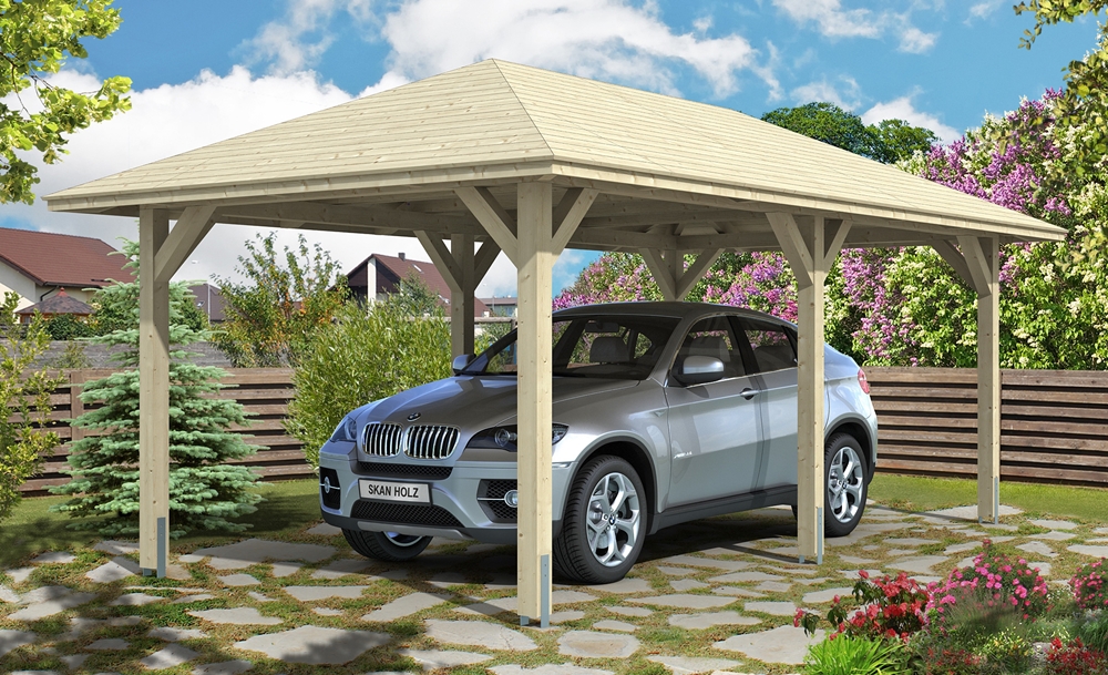 Skan Holz Zeltdach-Carport Taunus 374 x 656 cm, Leimholz