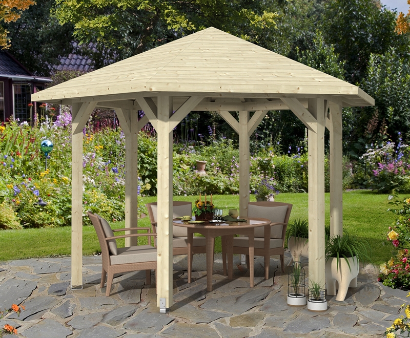 Skanholz_Pavillon_Nancy_Groesse_2DrxMMhP3efcb5 Abgebildeter Fußboden, Gartenmöbel und Dekoration nicht im Lieferumfang enthalten.