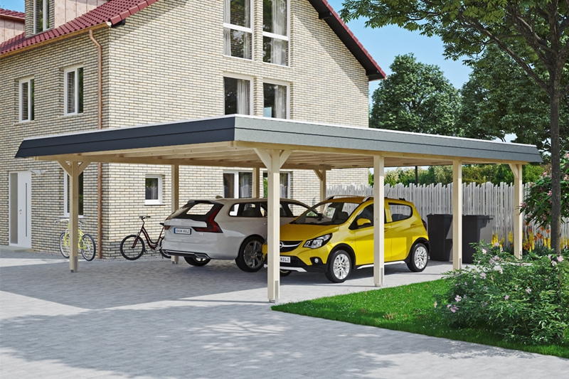 Skan Holz Walmdach-Carport Wendland, Leimholz, 630 x 879 cm, Aluminium-Dachplatten