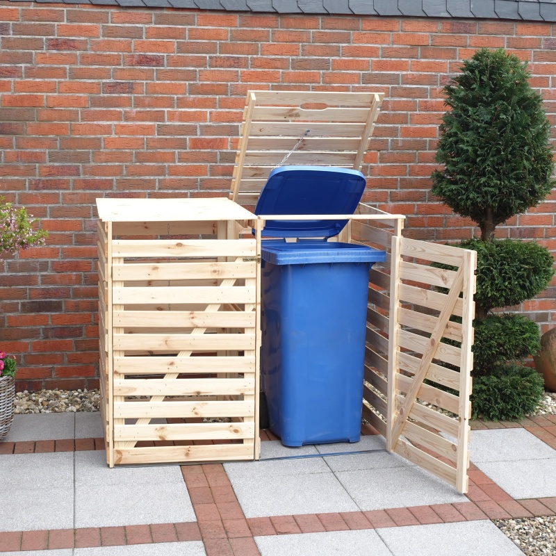 Promadino Mülltonnenbox Vario V für 2 Tonnen, natur