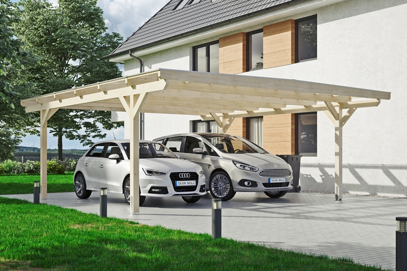 Skan Holz Flachdach-Carport Odenwald, Leimholz, 640 x 648 cm, gerade Kopfbänder