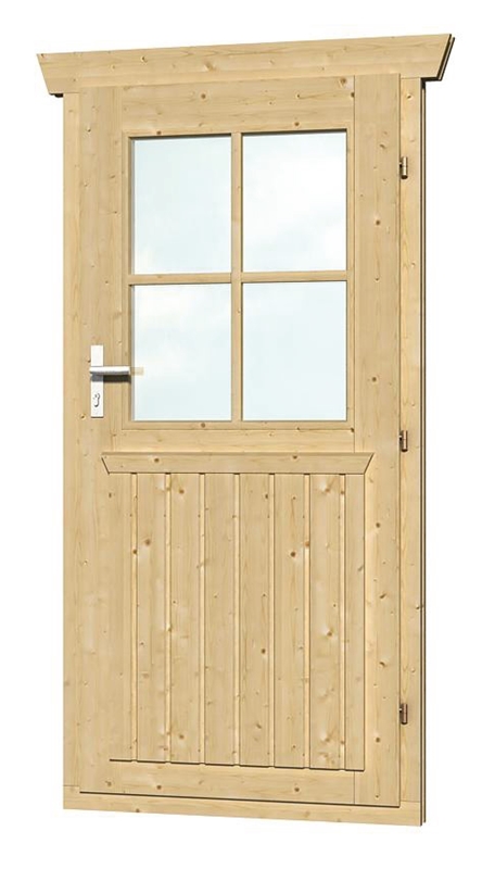 Skan Holz Einzeltür 78,5 x 179,5 cm für 28 mm Blockbohlen, halbverglast