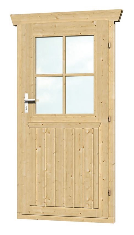 Skanholz_Einzeltuer_28mm Skan Holz Einzeltür 78,5 x 179,5 cm für 28 mm Blockbohlen, halbverglast