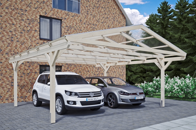 Skan Holz Satteldach-Carport Westerwald, Leimholz, 570 x 648 cm, gerade Kopfbänder