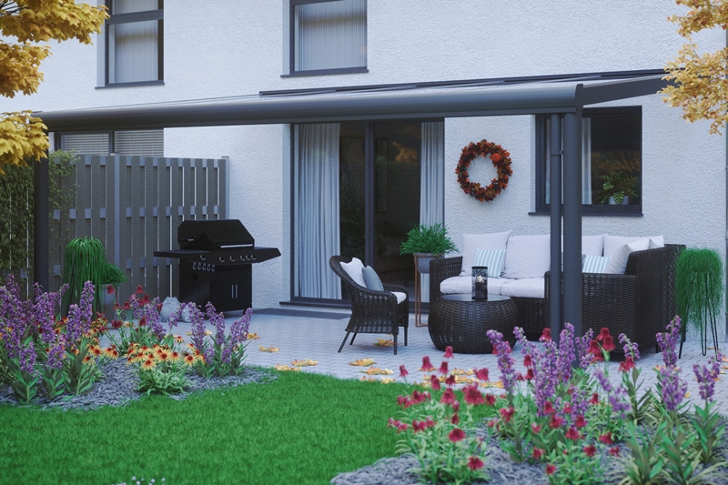 Skanholz_Terrassenueberdachung_Genua_anthrazit_541-cmMKQfOK1khP0uz Abgebildete Gartenmöbel und Dekoration nicht im Lieferumfang enthalten.