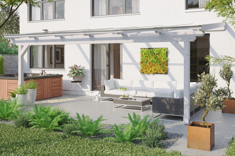 Abgebildete Gartenmöbel und Dekoration nicht im Lieferumfang enthalten.