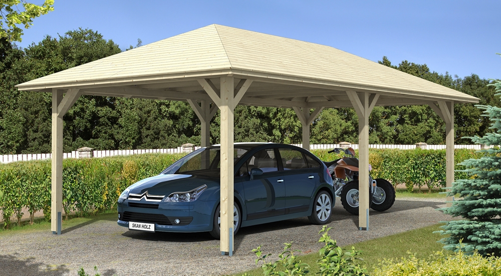 Skan Holz Zeltdach-Carport Taunus 439 x 786 cm, Leimholz