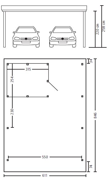 Skan Holz Flachdach-Carport Spessart, Leimholz, 611 x 846 cm, mit Rhombus-Blende und Abstellraum