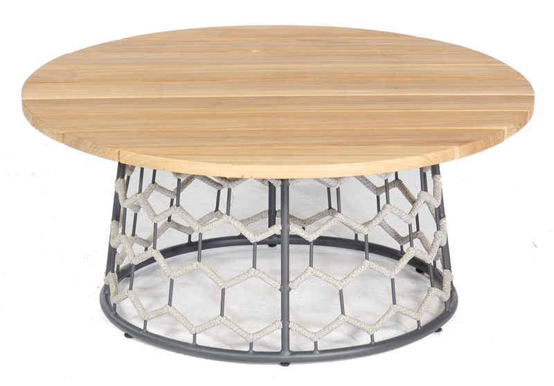 Sonnenpartner Lounge-Tisch Yale, Aluminium / Kunststoffgeflecht Polyrope silbergrau / Teakholz