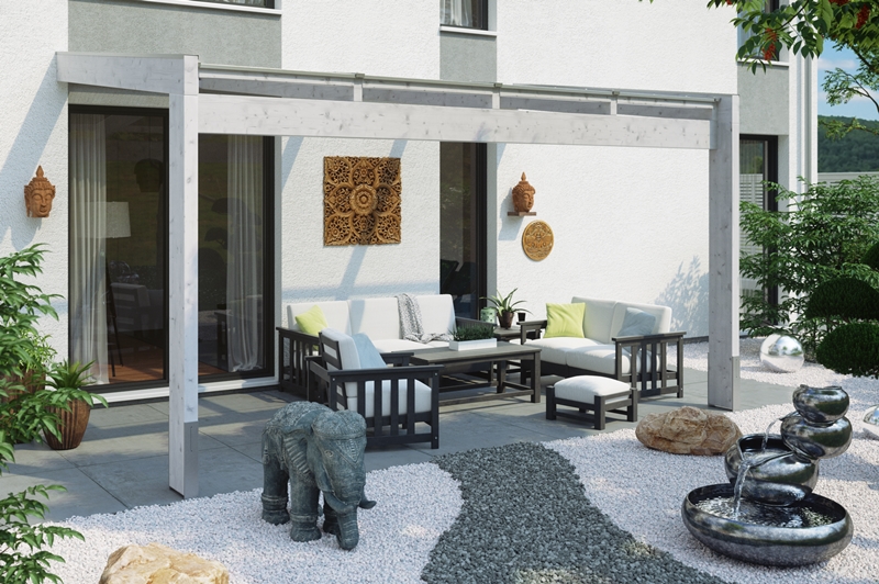 Abgebildete Gartenmöbel und Dekoration nicht im Lieferumfang enthalten.
