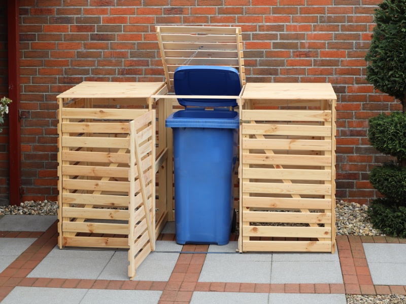 Promadino Mülltonnenbox Vario V für 3 Tonnen, natur, Lärche