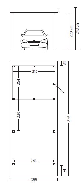 Skan Holz Flachdach-Carport Spessart, Leimholz, 355 x 846 cm, mit Rhombus-Blende und Abstellraum