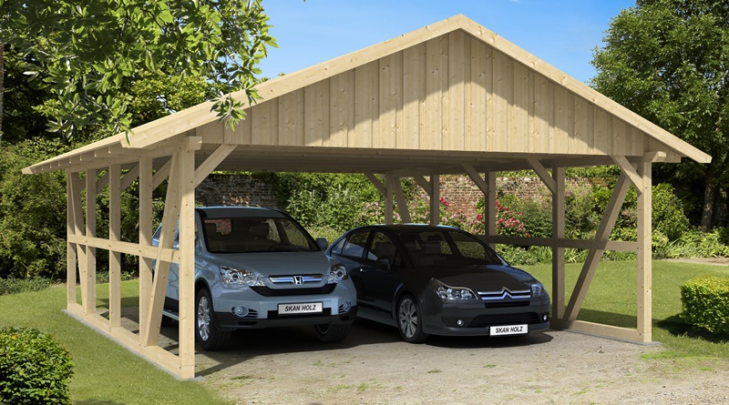 Skan Holz Fachwerk-Carport Schwarzwald, Konstruktionsvollholz, 684 x 772 cm, mit Dachschalung