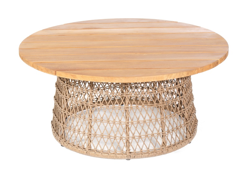 Sonnenpartner Lounge-Tisch Retro, Aluminium / PE-Geflecht natural honey / Teakholz