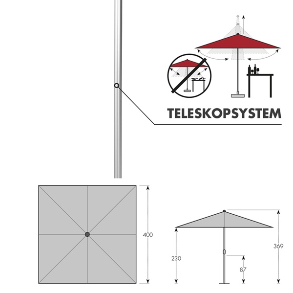 Sonnenschirm Doppler Telestar 400 x 400 cm, ohne Volant