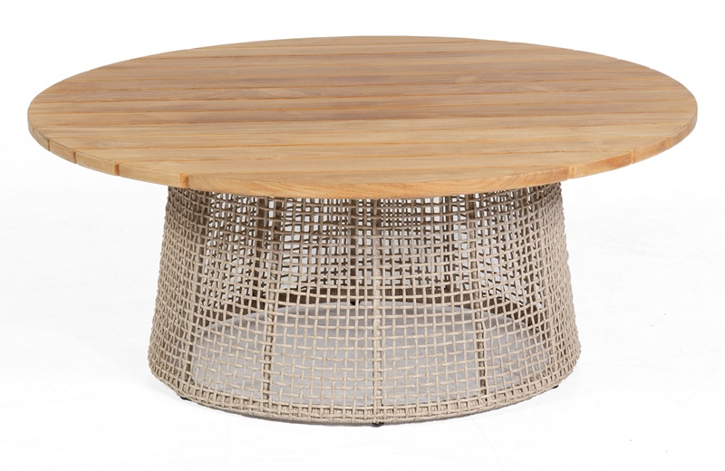 Sonnenpartner Lounge-Tisch Couture, Aluminium anthr. / Kunststoffgeflecht white-shell / Teakholz