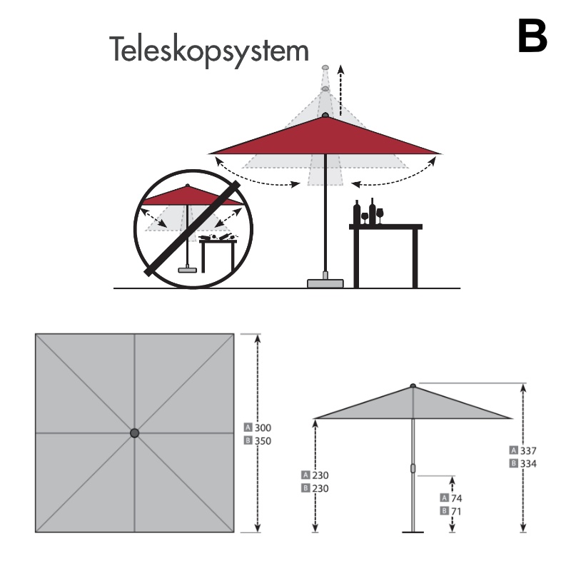 Sonnenschirm Doppler Alu Expert-Teleskop 350 x 350 cm, ohne Volant