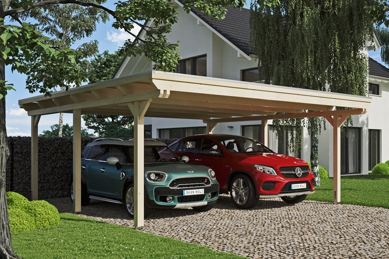 Skan Holz Flachdach-Carport Emsland, Leimholz, 613 x 604 cm, Aluminium-Dachplatten