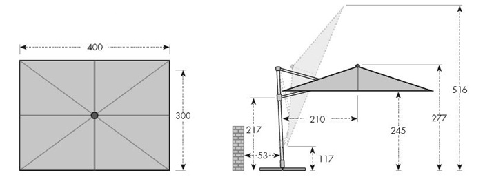 Sonnenschirm / Pendelschirm Doppler Alu Wood XL LED Ultra 400 x 300 cm