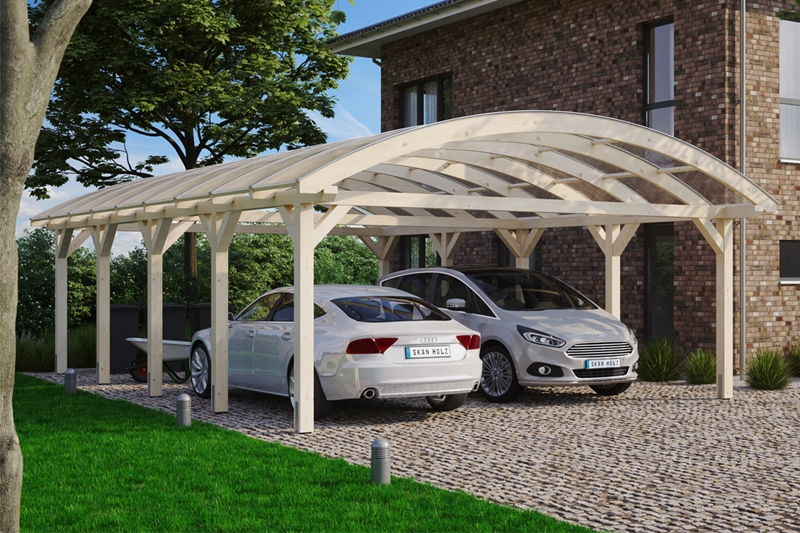 Skan Holz Bogendach-Carport Franken, Leimholz, 635 x 969 cm, Doppelstegplatten