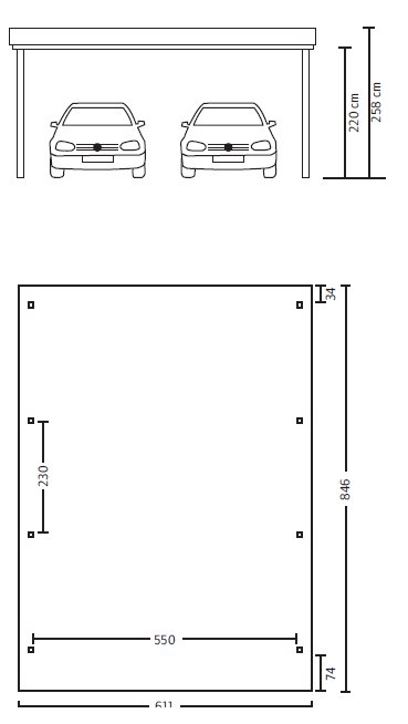 Skan Holz Flachdach-Carport Spessart, Leimholz, 611 x 846 cm, mit Rhombus-Blende