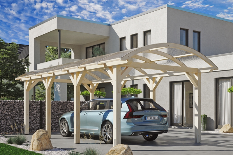 Skan Holz Bogendach-Carport Franken, Leimholz, 376 x 755 cm, Doppelstegplatten