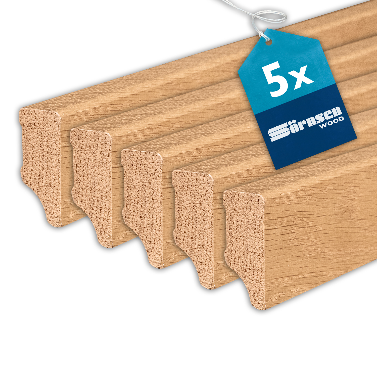 5x Sockelleiste Eiche mit Weimarer Profil, natur matt, 16 x 40 x 2400 mm, Sörnsen Wood