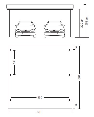 Skan Holz Flachdach-Carport Spessart, Leimholz, 611 x 604 cm, mit Rhombus-Blende