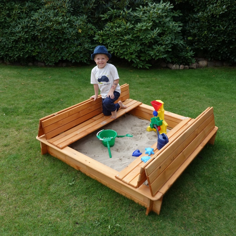 Promadino Sandkiste / Sandkasten Donald mit klappbarer Abdeckung, 140 x 140 cm