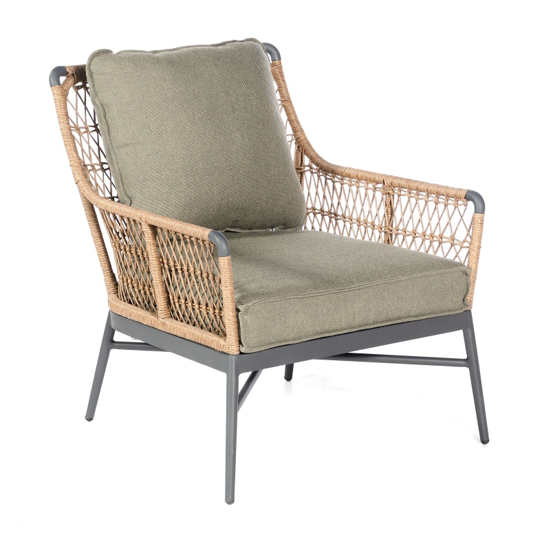 Sonnenpartner Lounge-Sessel Retro, Aluminium anthrazit / PE-Geflecht natural honey, inkl. Kissen