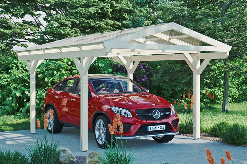 Skan Holz Satteldach-Carport Westerwald, Leimholz, 362 x 541 cm, gerade Kopfbänder