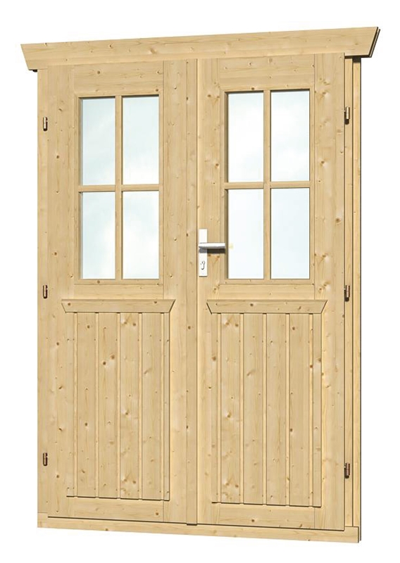 Skan Holz Doppeltür 117,5 x 179,5 cm für 28 mm Blockbohlen, halbverglast