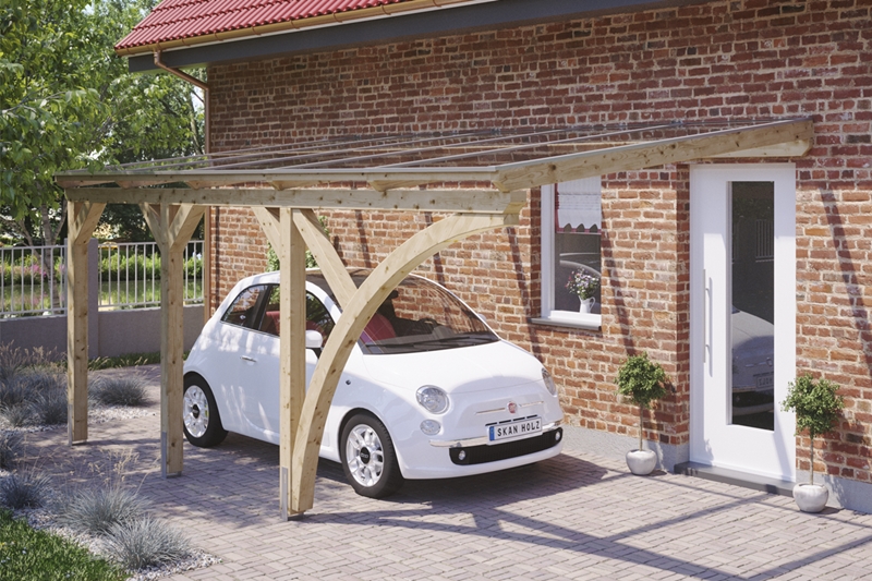 Skan Holz Wandanbau-Carport Eifel, Leimholz, 541 x 300 cm, 16 mm Doppelstegplatten