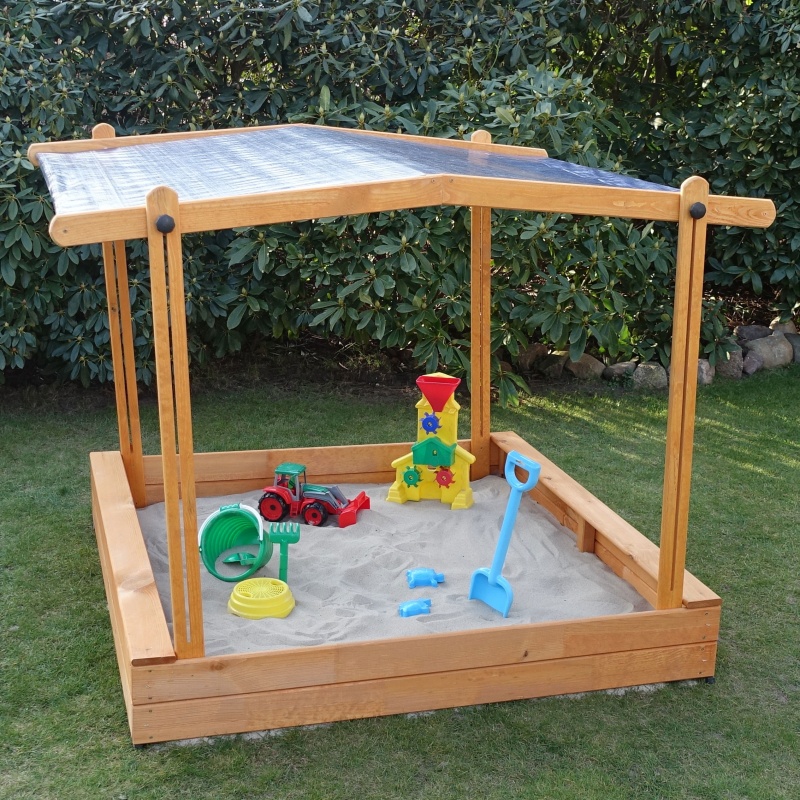 Promadino Sandkasten MULTI + Sonnendach, honigbraun