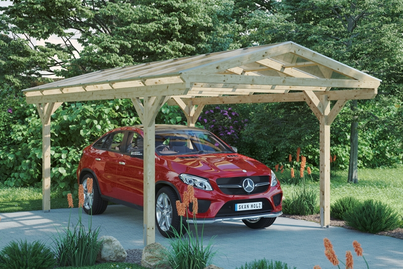 Skan Holz Satteldach-Carport Westerwald, Leimholz, 362 x 648 cm, gerade Kopfbänder