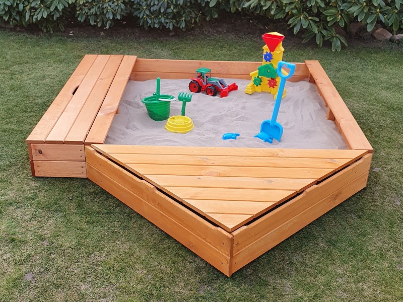 Promadino Sandkasten MULTI + Bug- & Sitzbox, honigbraun