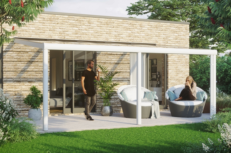 Skanholz_Terrassenueberdachung_Garda_weiss_541-cmHsoYIsPXRSV0y Abgebildete Gartenmöbel und Dekoration nicht im Lieferumfang enthalten.