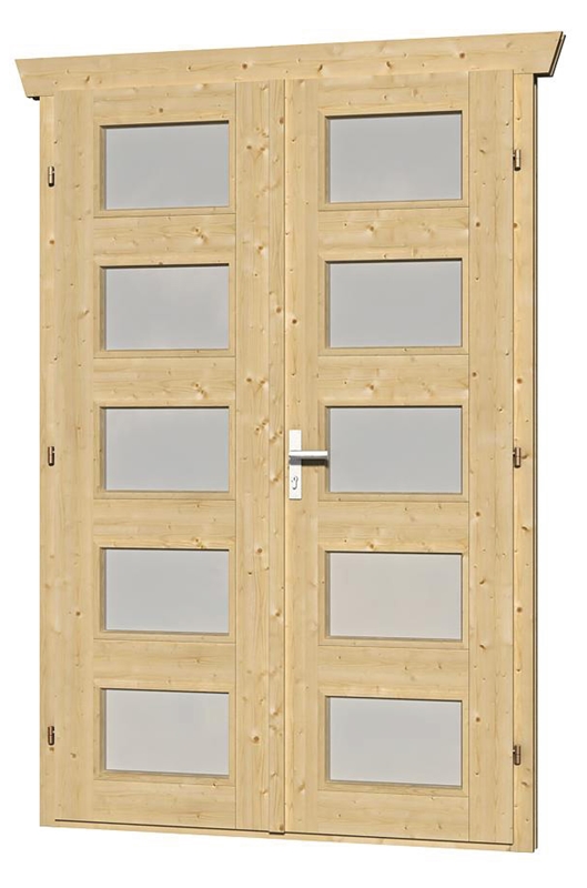 Skan Holz Doppeltür 123,4 x 193 cm für 28 mm Blockbohlen, Milchglas