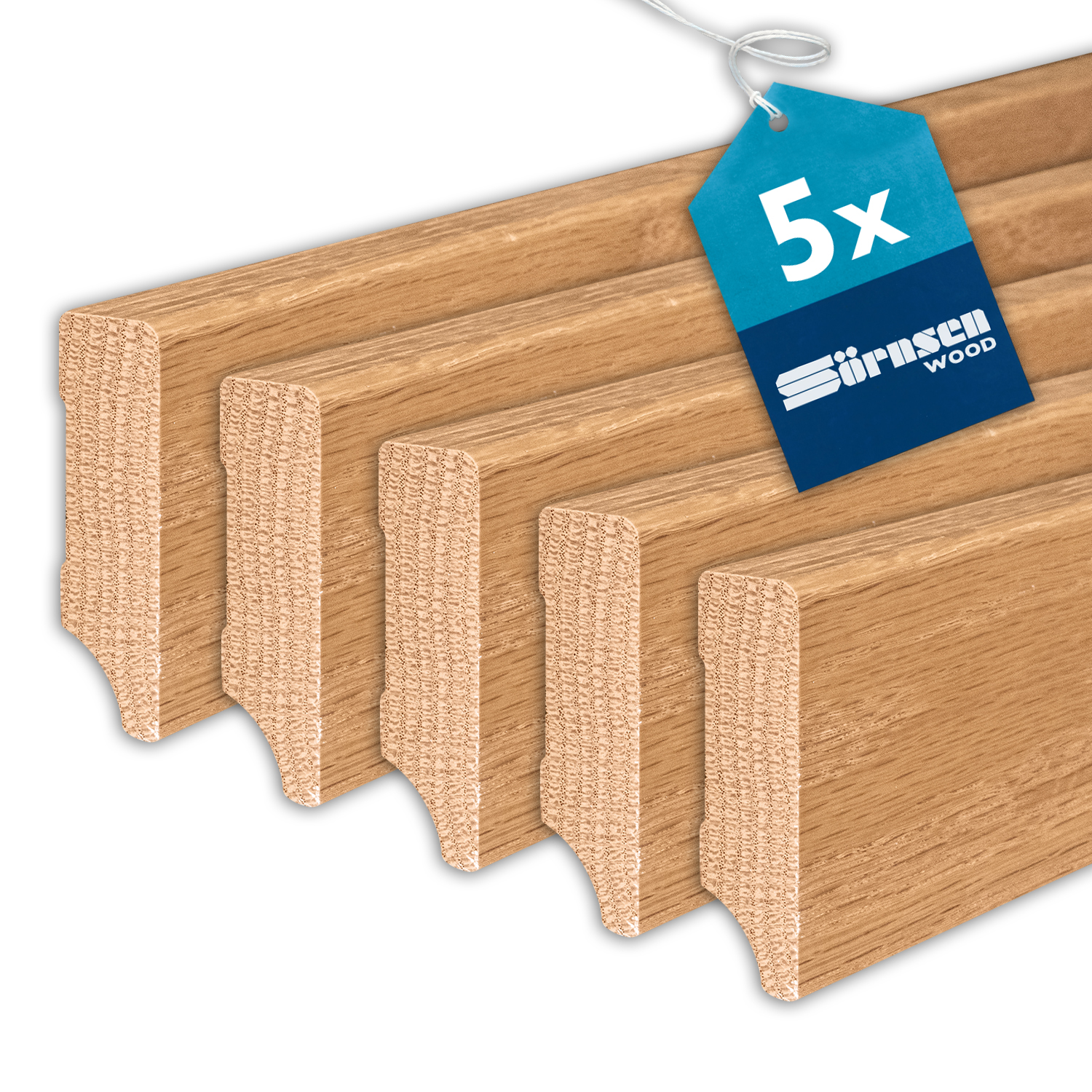5x Sockelleiste Eiche mit Weimarer Profil, natur matt, 16 x 58 x 2400 mm, Sörnsen Wood